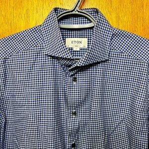 Eton Slim Fit Check Dress Shirt Size 42-16.5